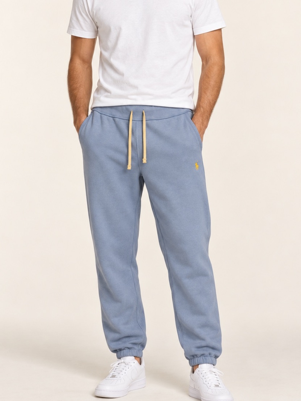 Polo Ralph Lauren Blue Fleece Jogger Sweatpants Yellow Logo Size L